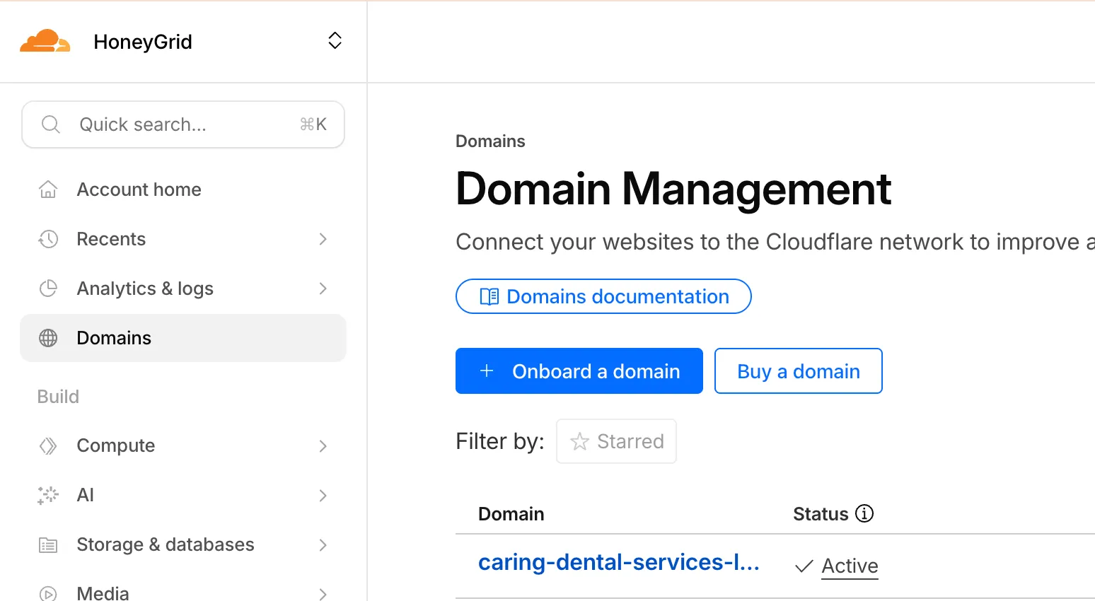 Cloudflare domains dashboard