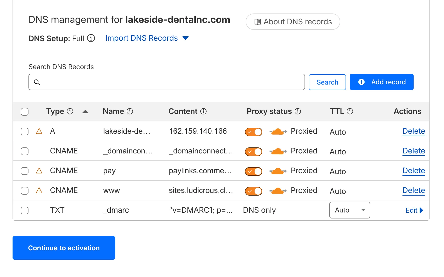 Review DNS records in Cloudflare