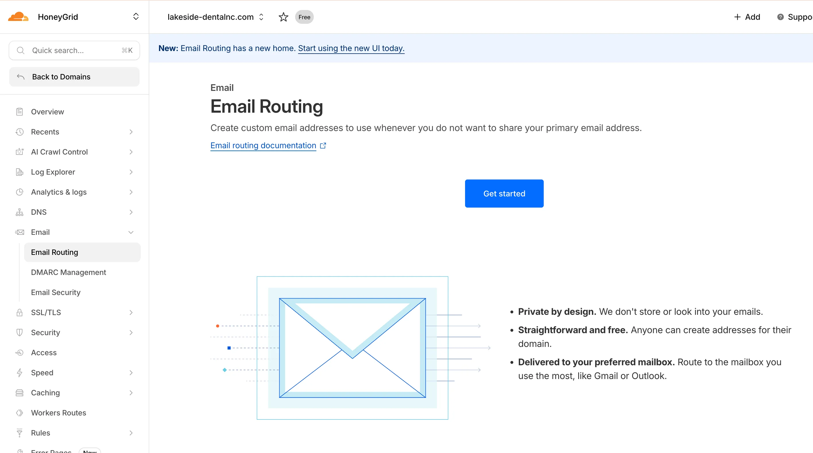 Email routing menu