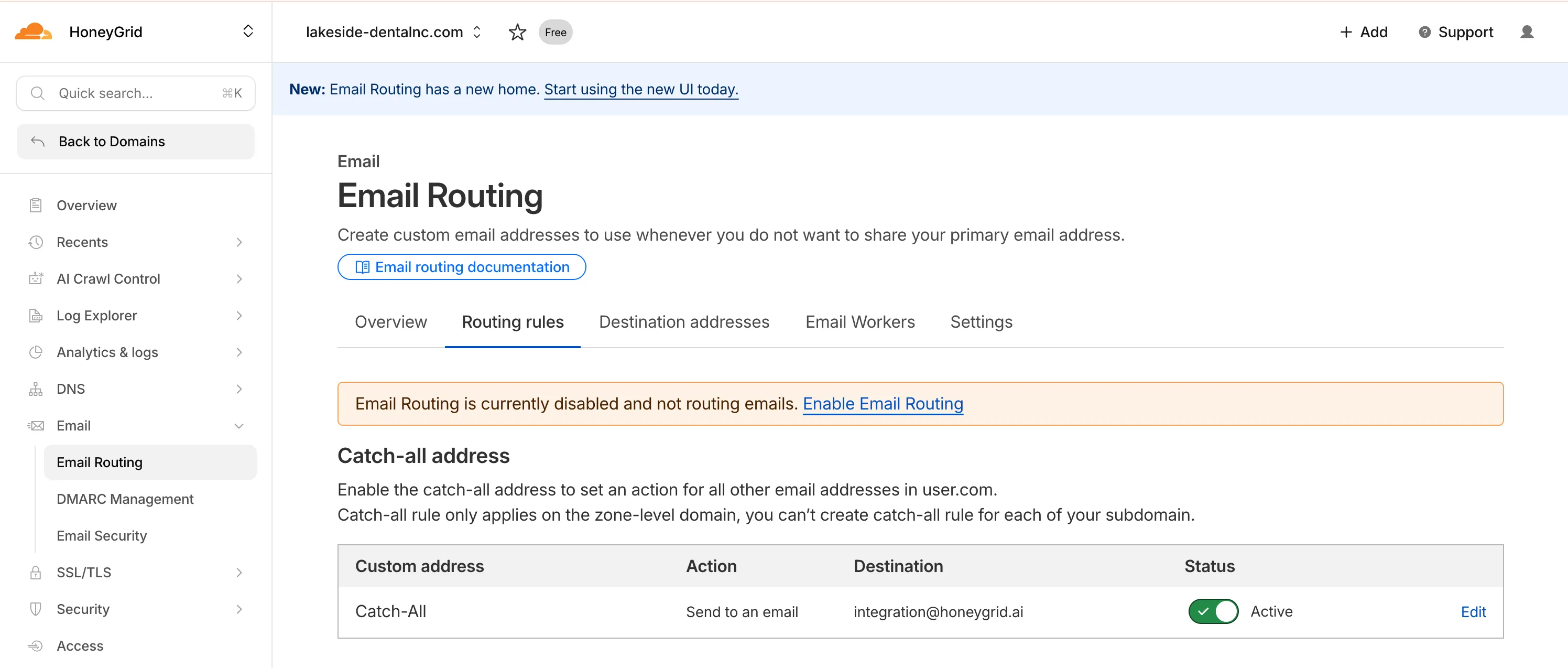 Catch-all address configuration